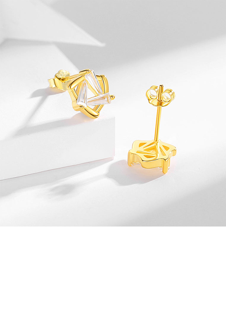 925 Sterling Silver Plated Gold Simple Personality Hollow Triangle Geometric Earrings with Cubic Zirconia - Luxurious Look