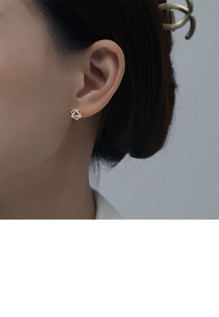 925 Sterling Silver Plated Gold Simple Personality Hollow Triangle Geometric Earrings with Cubic Zirconia - Luxurious Look