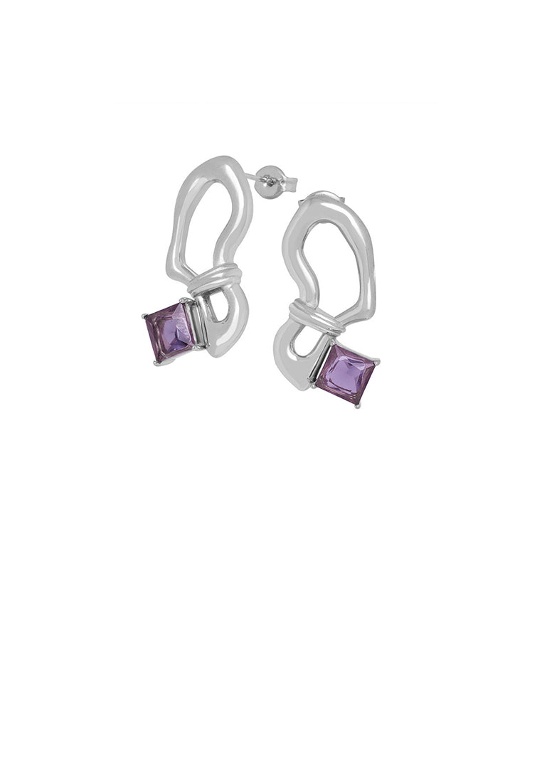 Fashion and Personalized 316L Stainless Steel Irregular Geometric Stud Earrings with Purple Cubic Zirconia - Luxurious Look