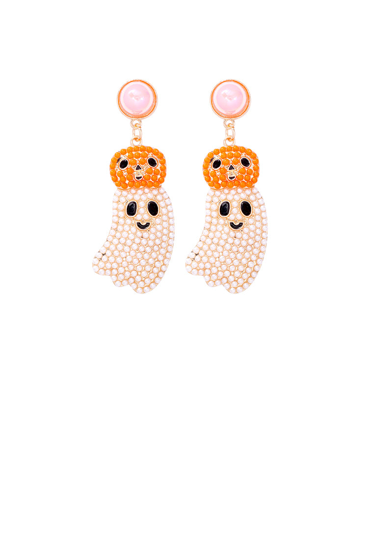 Creative and Cute Plated Gold Halloween Ghost White Ball Earrings