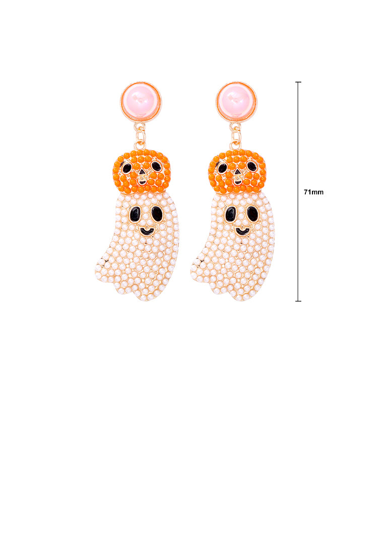 Creative and Cute Plated Gold Halloween Ghost White Ball Earrings