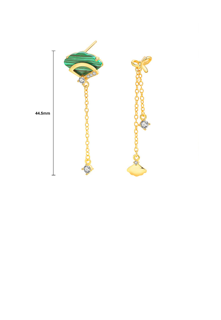925 Sterling Silver Plated Gold Fashion Temperament Fan Tassel Asymmetric Earrings with Cubic Zirconia - Luxurious Look