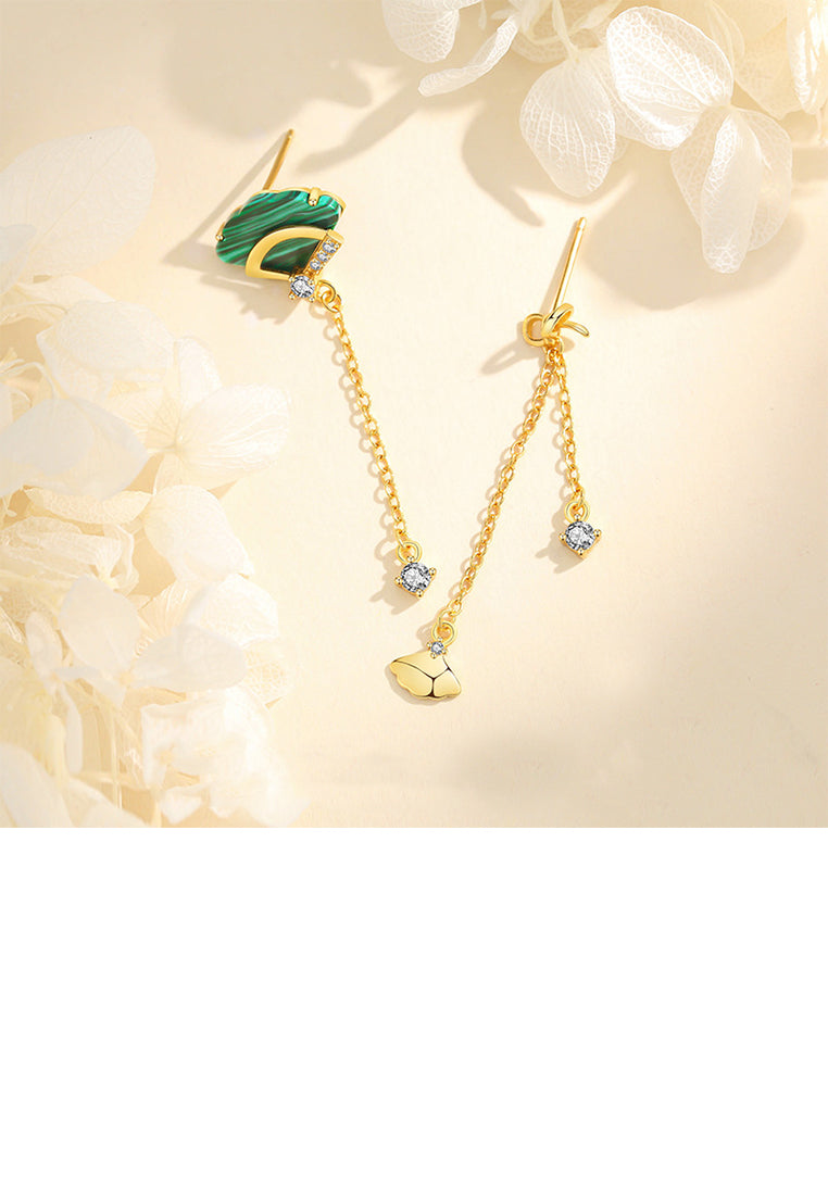 925 Sterling Silver Plated Gold Fashion Temperament Fan Tassel Asymmetric Earrings with Cubic Zirconia - Luxurious Look