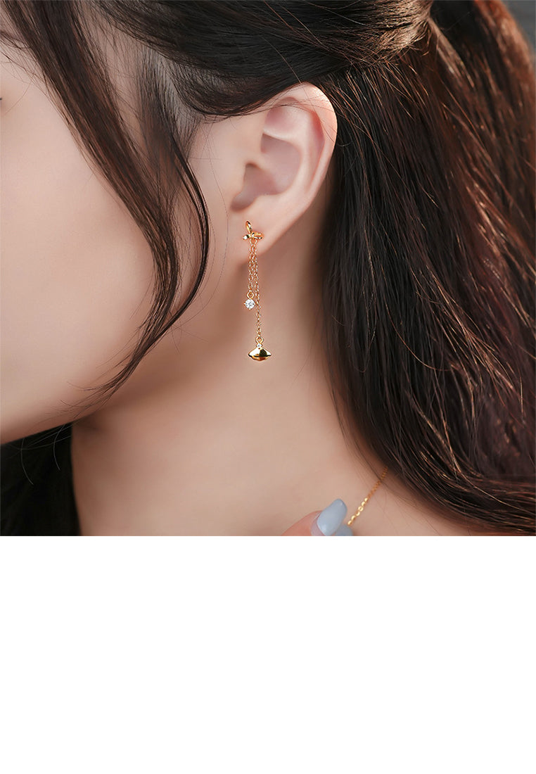 925 Sterling Silver Plated Gold Fashion Temperament Fan Tassel Asymmetric Earrings with Cubic Zirconia - Luxurious Look