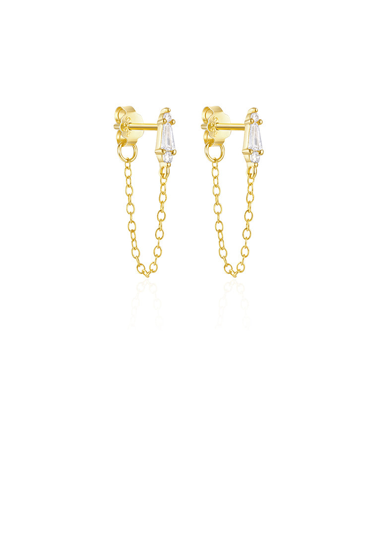 925 Sterling Silver Plated Gold Simple Personality Triangular Geometric Tassel Stud Earrings with Cubic Zirconia - Luxurious Look