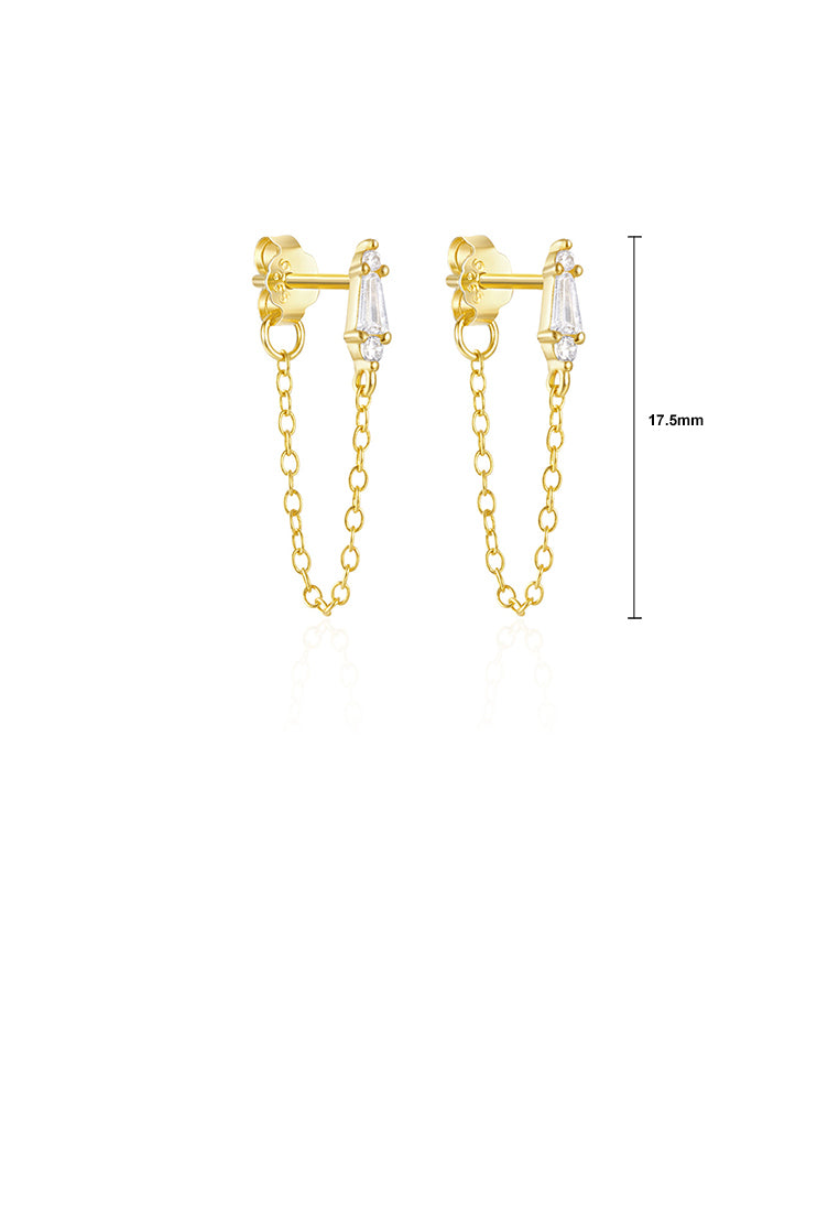 925 Sterling Silver Plated Gold Simple Personality Triangular Geometric Tassel Stud Earrings with Cubic Zirconia - Luxurious Look