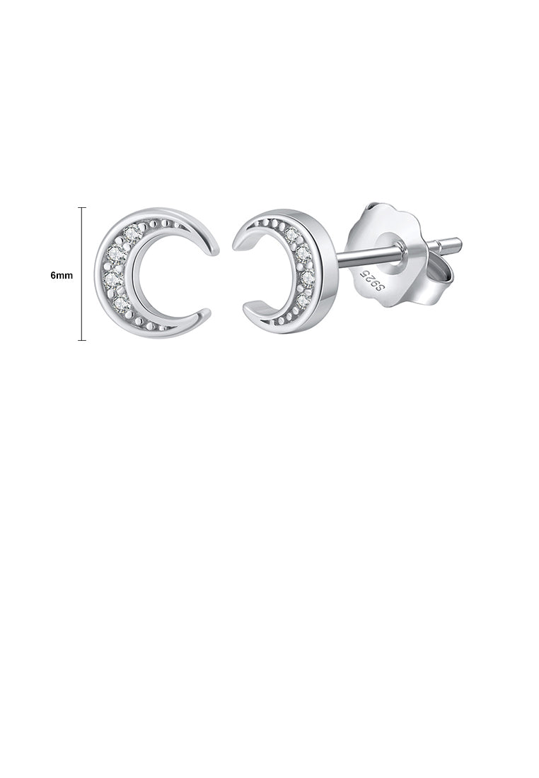 925 Sterling Silver Simple Fashion Moon Stud Earrings with Cubic Zirconia - Luxurious Look