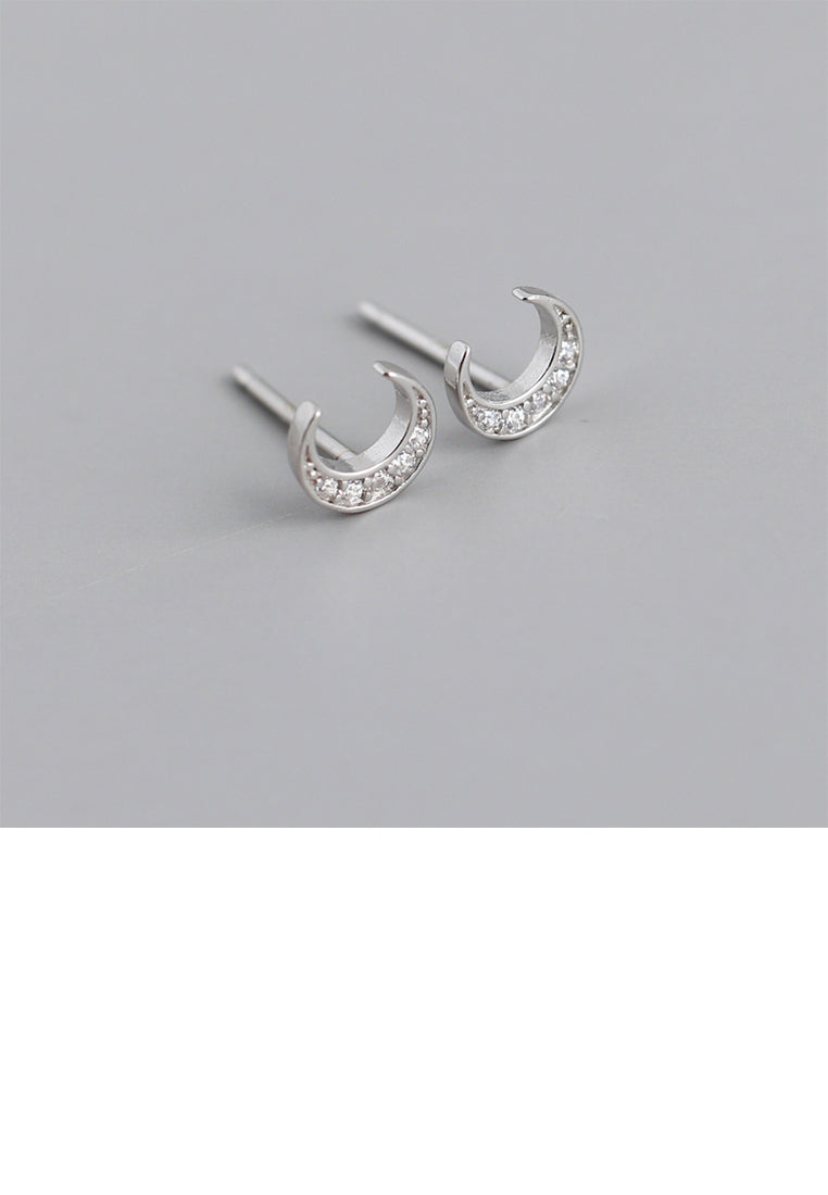 925 Sterling Silver Simple Fashion Moon Stud Earrings with Cubic Zirconia - Luxurious Look