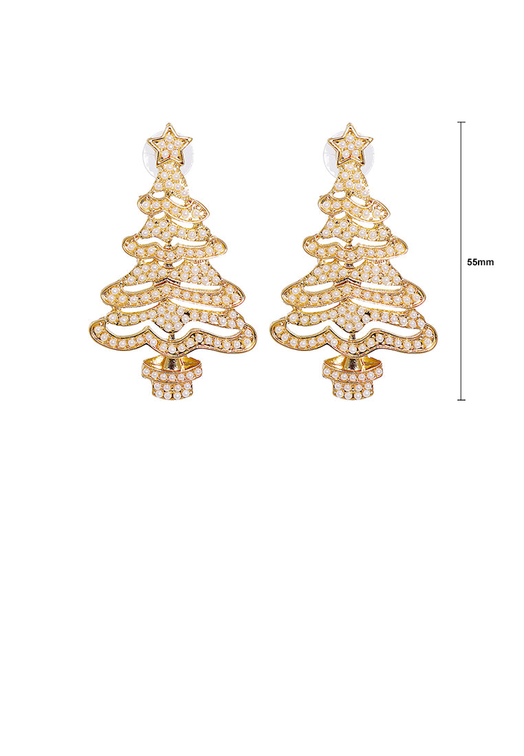 Fashion and Elegant Plated Gold Christmas Tree Stud Earrings with Imitation Pearls