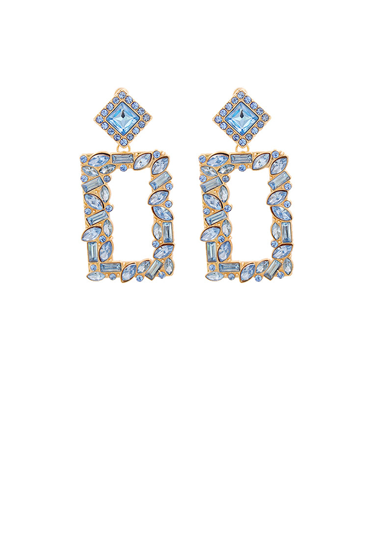 Fashion and Simple Plated Gold Hollow Rectangular Earrings with Blue Cubic Zirconia - Luxurious Look