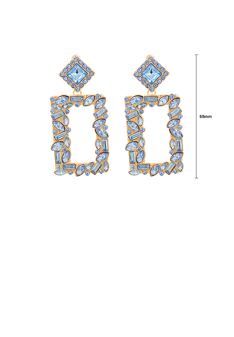 Fashion and Simple Plated Gold Hollow Rectangular Earrings with Blue Cubic Zirconia - Luxurious Look