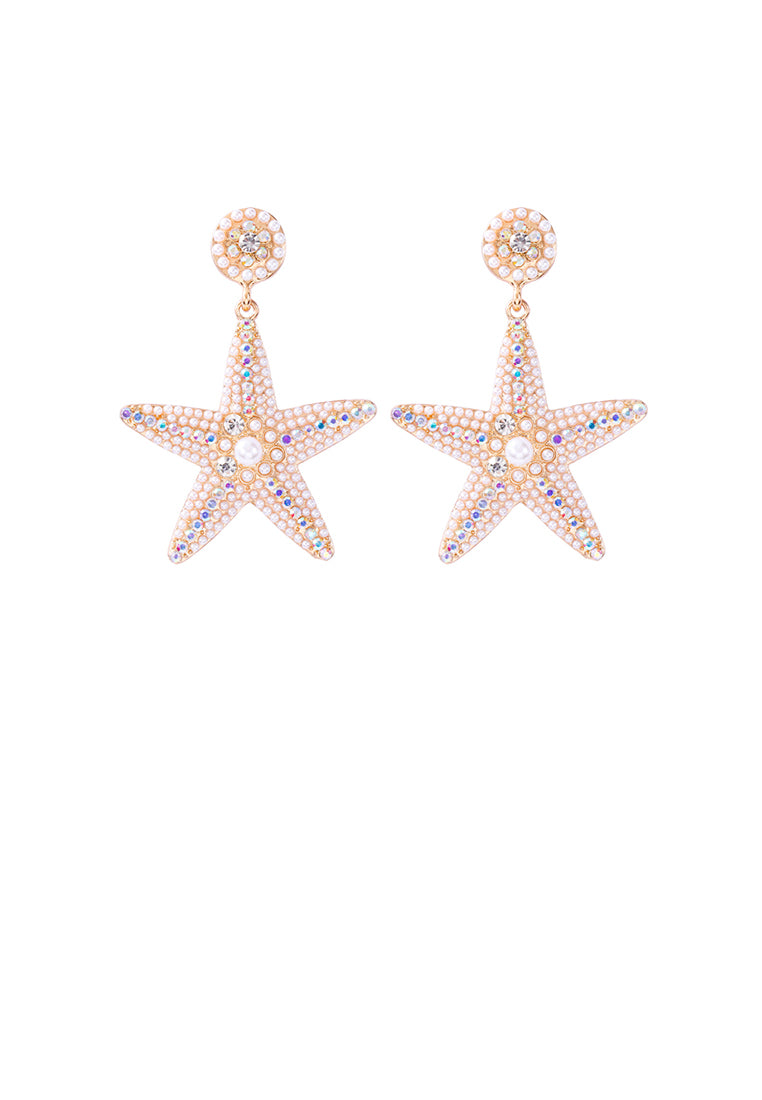 Fashion and Simple Plated Gold Five-pointed Star Imitation Pearl Stud Earrings with Cubic Zirconia - Luxurious Look