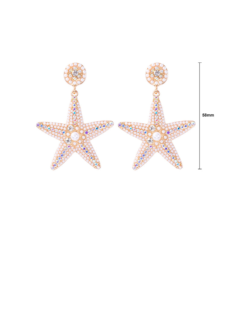 Fashion and Simple Plated Gold Five-pointed Star Imitation Pearl Stud Earrings with Cubic Zirconia - Luxurious Look