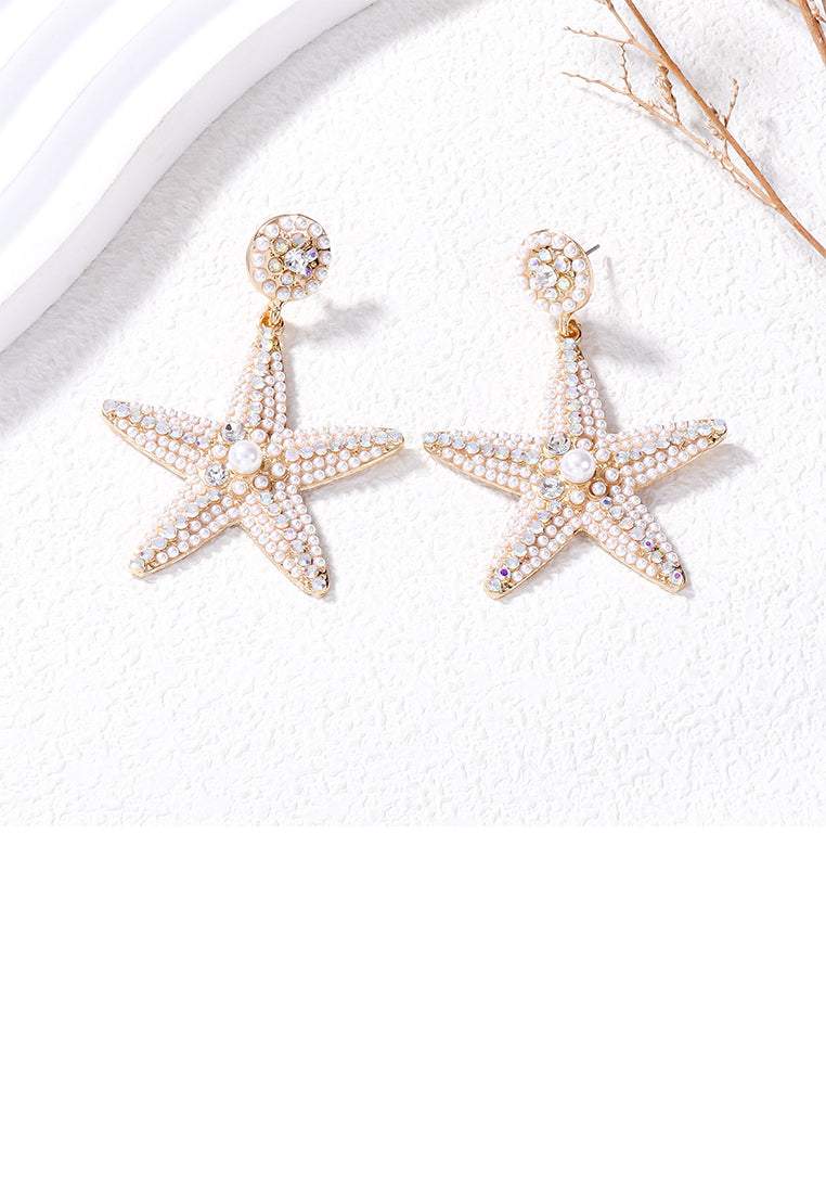 Fashion and Simple Plated Gold Five-pointed Star Imitation Pearl Stud Earrings with Cubic Zirconia - Luxurious Look