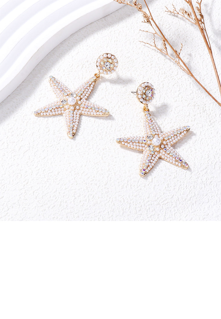 Fashion and Simple Plated Gold Five-pointed Star Imitation Pearl Stud Earrings with Cubic Zirconia - Luxurious Look