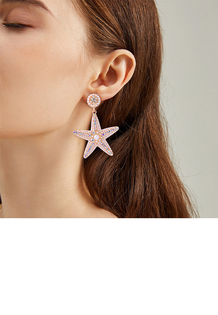 Fashion and Simple Plated Gold Five-pointed Star Imitation Pearl Stud Earrings with Cubic Zirconia - Luxurious Look