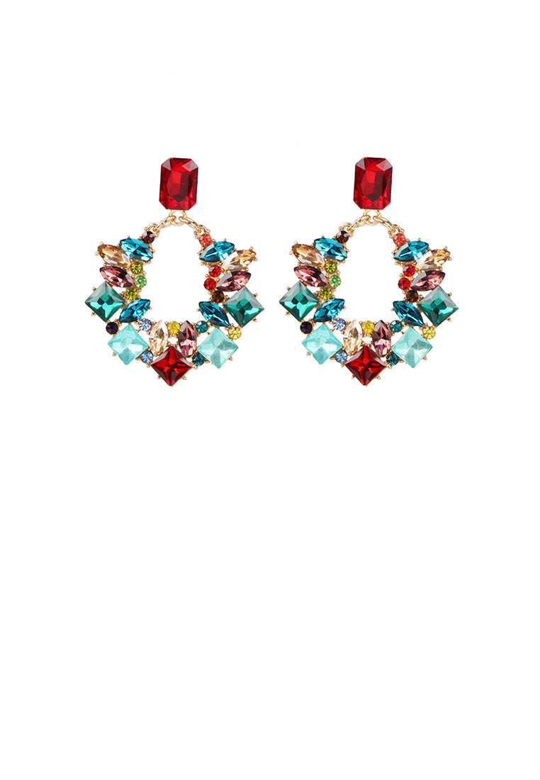 Elegant Brilliant Plated Gold Hollow Geometric Earrings with Colored Cubic Zirconia - Luxurious Look