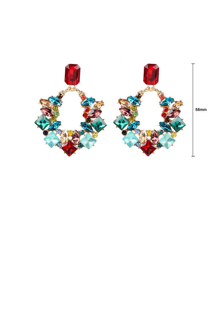 Elegant Brilliant Plated Gold Hollow Geometric Earrings with Colored Cubic Zirconia - Luxurious Look