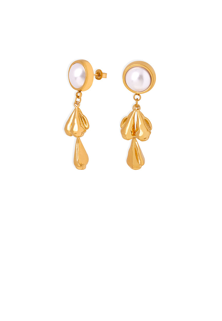 Fashion and Elegant Plated Gold 316L Stainless Steel Geometric Imitation Pearl Tassel Earrings - Luxurious Look