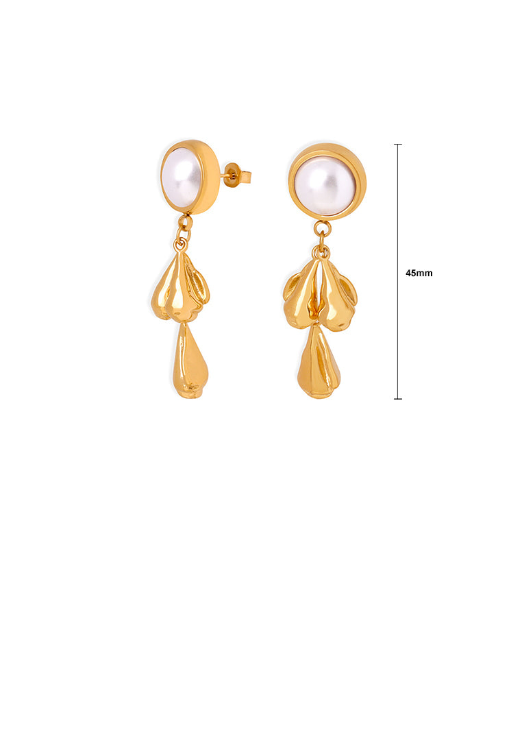 Fashion and Elegant Plated Gold 316L Stainless Steel Geometric Imitation Pearl Tassel Earrings - Luxurious Look