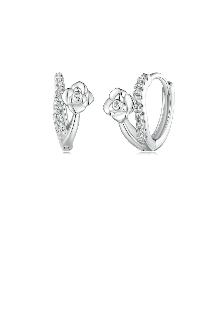 925 Sterling Silver Fashion Simple Flower Geometric Circle Stud Earrings with Cubic Zirconia - Luxurious Look