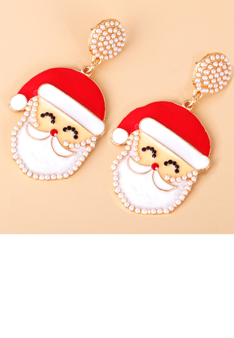 Fashion Simple Plated Gold Santa Earrings with Imitation Pearls