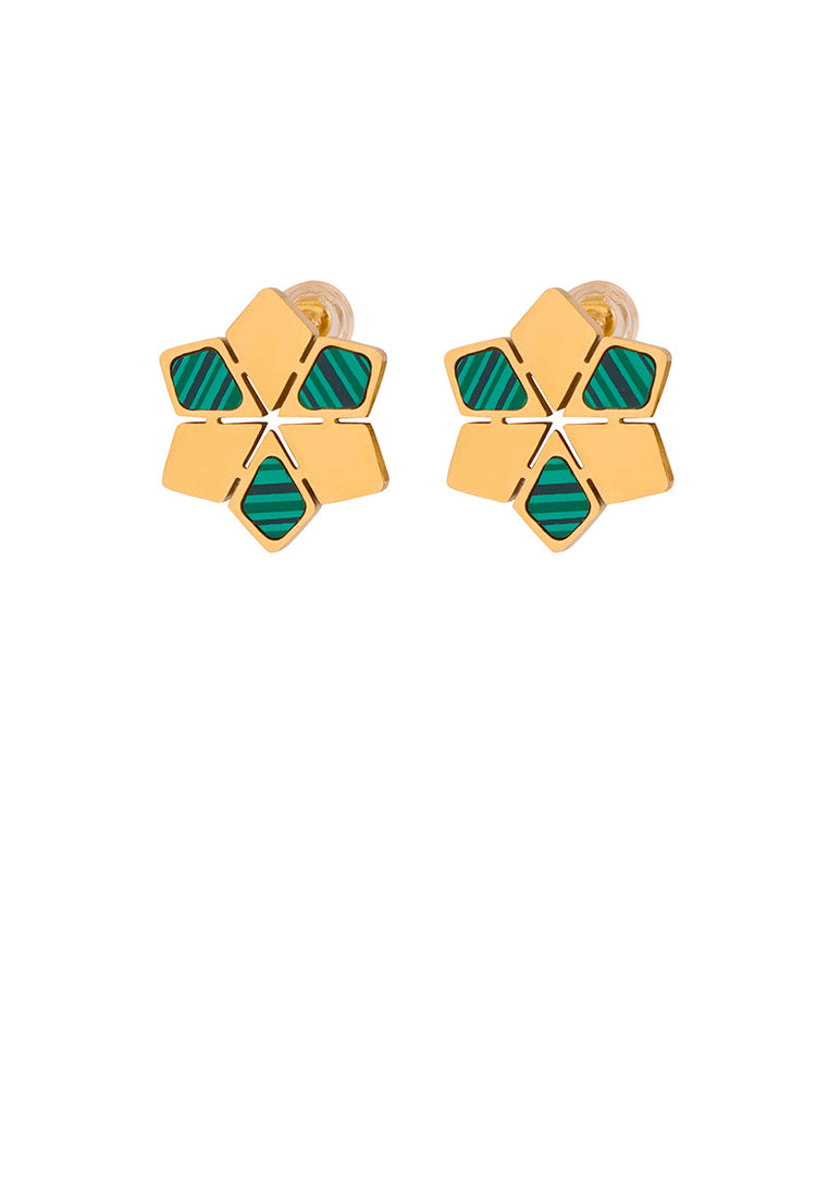 Simple and Temperament Plated Gold 316L Stainless Steel Snowflake Turquoise Stud Earrings