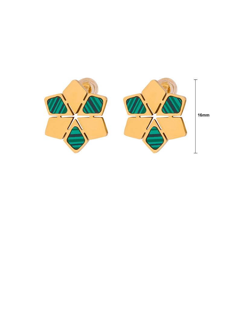 Simple and Temperament Plated Gold 316L Stainless Steel Snowflake Turquoise Stud Earrings