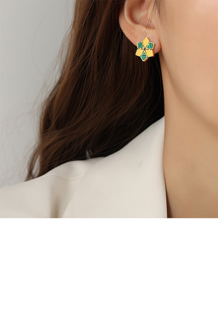 Simple and Temperament Plated Gold 316L Stainless Steel Snowflake Turquoise Stud Earrings