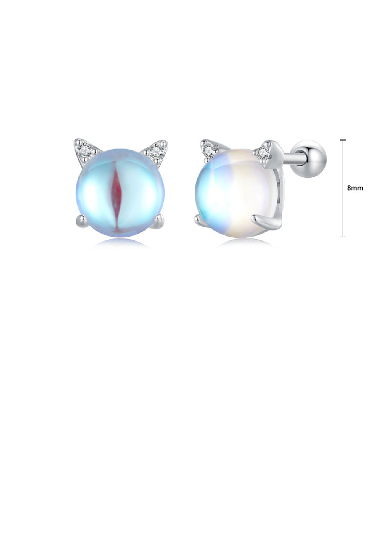 925 Sterling Silver Simple and Cute Cat Imitation Opal Stud Earrings with Cubic Zirconia - Luxurious Look