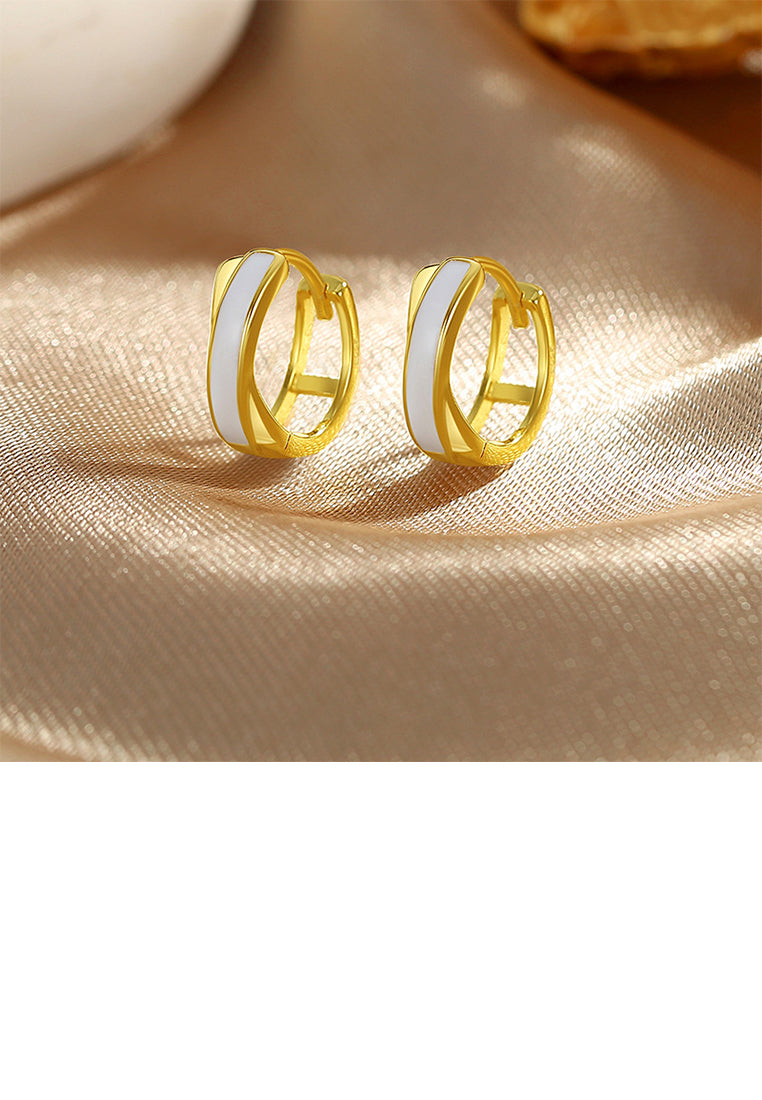 925 Sterling Silver Plated Gold Simple Personalized Cross Shell Geometric Earrings