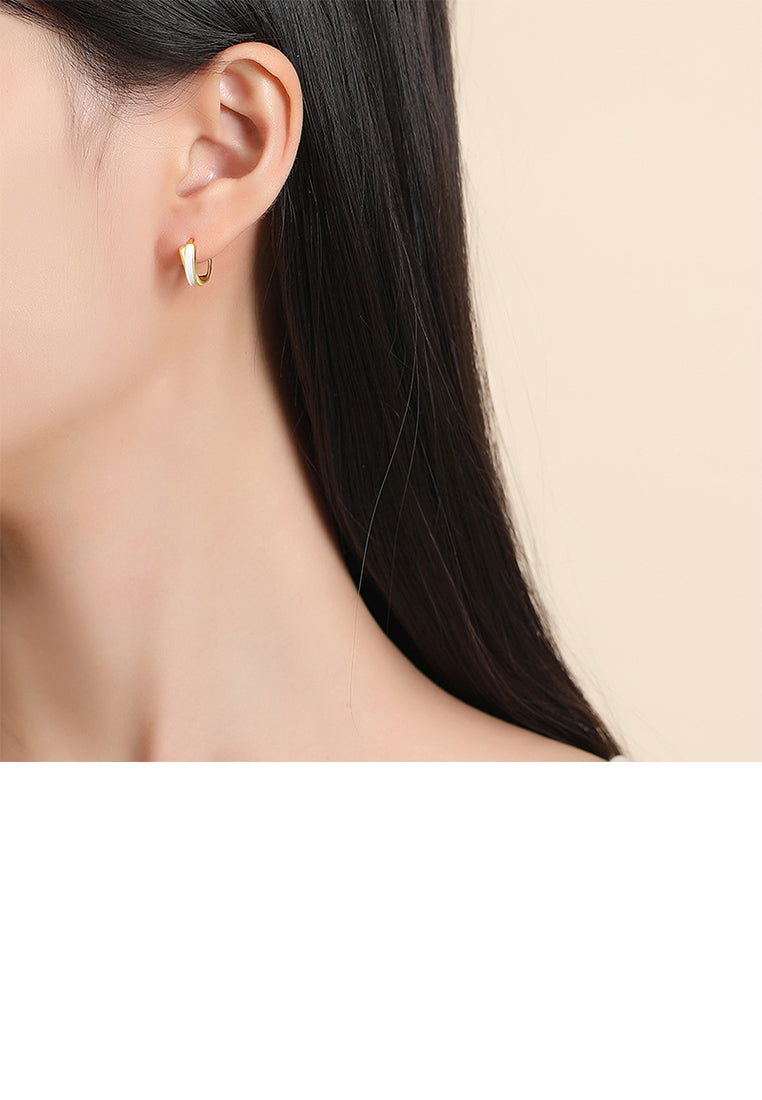 925 Sterling Silver Plated Gold Simple Personalized Cross Shell Geometric Earrings