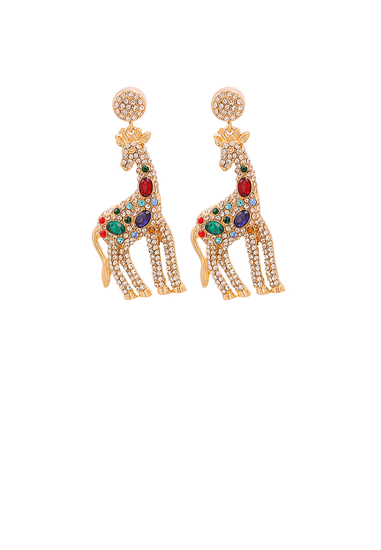 Fashion Brilliant Plated Gold Giraffe Earrings with Cubic Zirconia - Luxurious Look