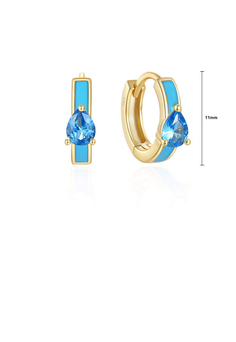 925 Sterling Silver Plated Gold Simple Personalized Enamel Blue Geometric Earrings with Cubic Zirconia - Luxurious Look