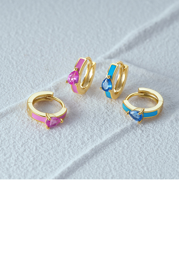 925 Sterling Silver Plated Gold Simple Personalized Enamel Blue Geometric Earrings with Cubic Zirconia - Luxurious Look