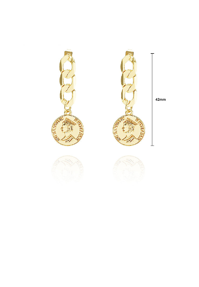 Simple Fashion Plated Gold Queen Coin Tassel Earrings