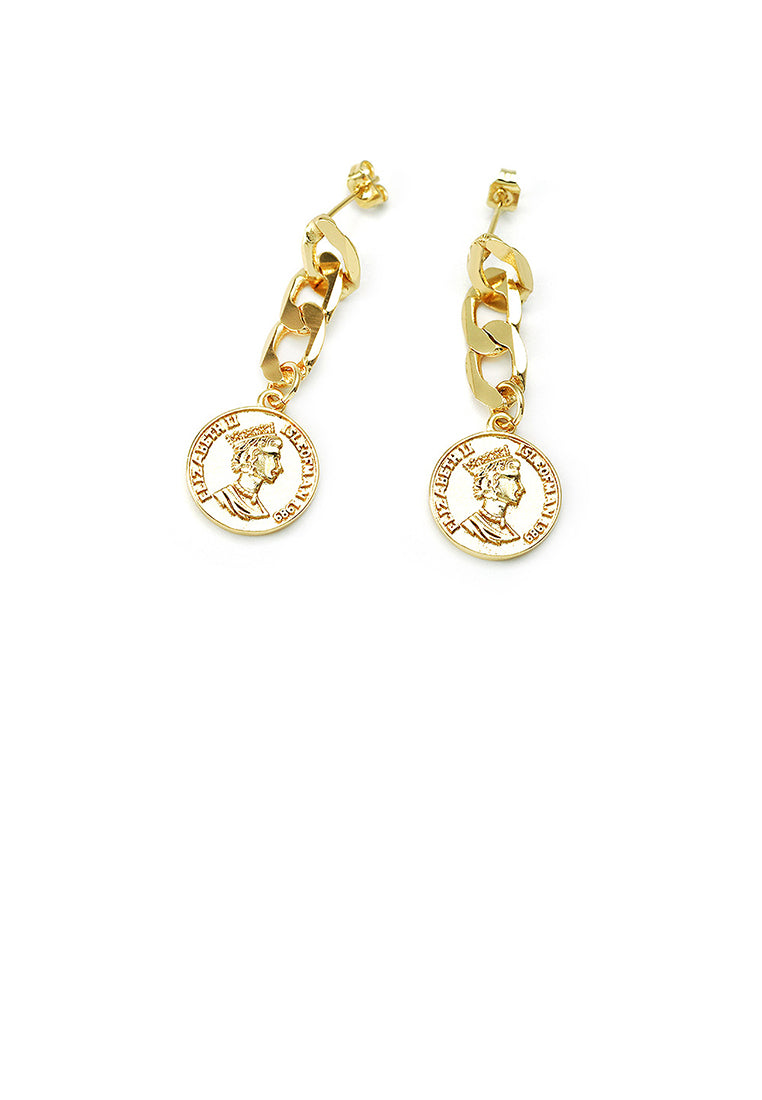 Simple Fashion Plated Gold Queen Coin Tassel Earrings