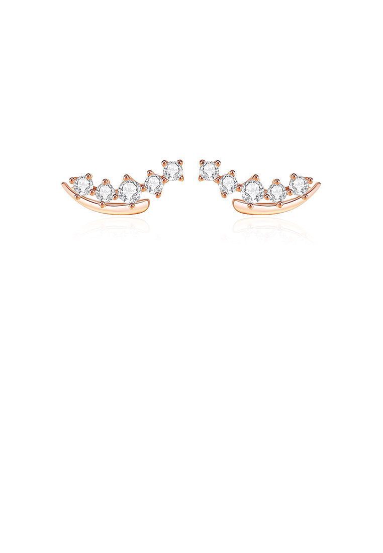 925 Sterling Silver Plated Rose Gold Simple and Fashion Geometric Stud Earrings with Cubic Zirconia - Luxurious Look