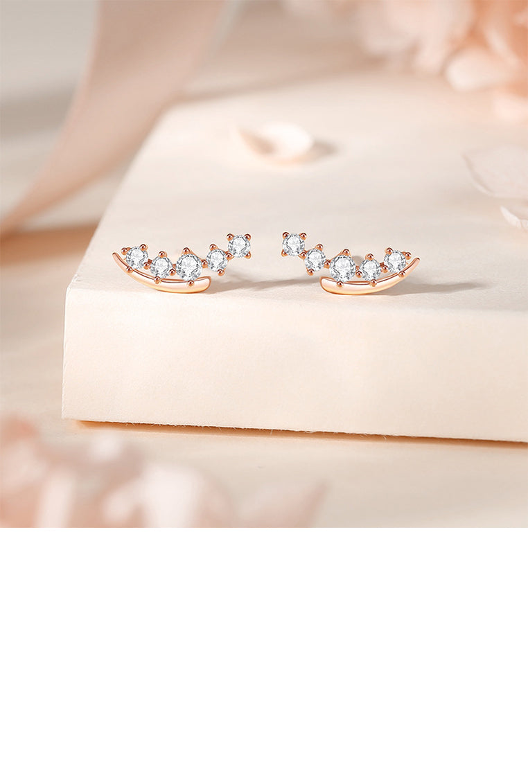 925 Sterling Silver Plated Rose Gold Simple and Fashion Geometric Stud Earrings with Cubic Zirconia - Luxurious Look