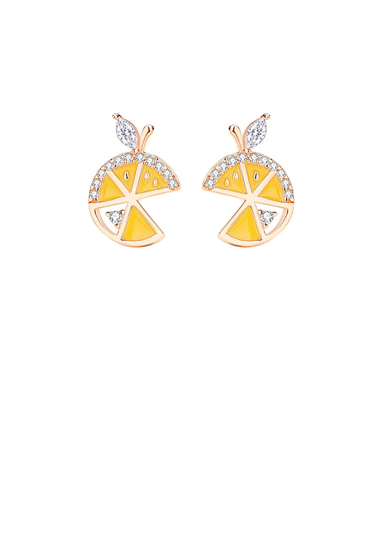 925 Sterling Silver Plated Rose Gold Simple Sweet Lemon Stud Earrings with Cubic Zirconia - Luxurious Look