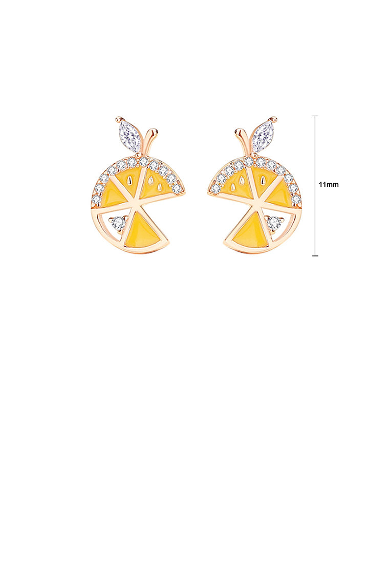 925 Sterling Silver Plated Rose Gold Simple Sweet Lemon Stud Earrings with Cubic Zirconia - Luxurious Look