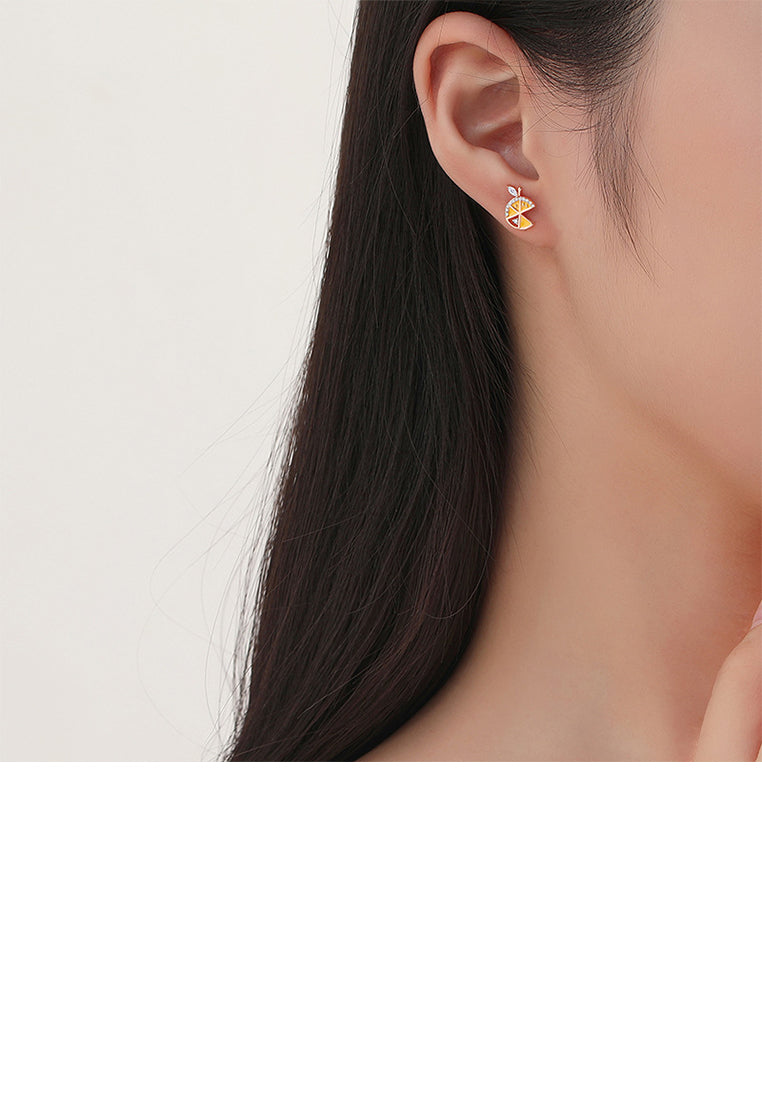 925 Sterling Silver Plated Rose Gold Simple Sweet Lemon Stud Earrings with Cubic Zirconia - Luxurious Look