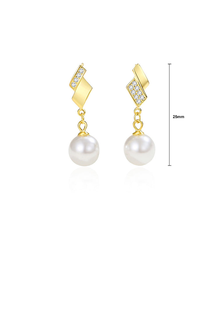 925 Sterling Silver Plated Gold Simple and Fashion Geometric Tassel Imitation Pearl Earrings with Cubic Zirconia - Luxurious Look