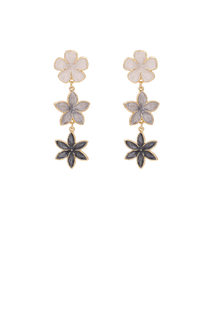 Fashion and Elegant Plated Gold Enamel Grey Flower Tassel Earrings