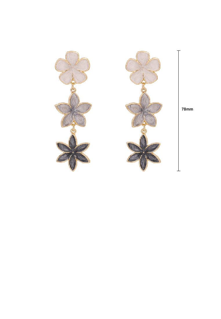 Fashion and Elegant Plated Gold Enamel Grey Flower Tassel Earrings