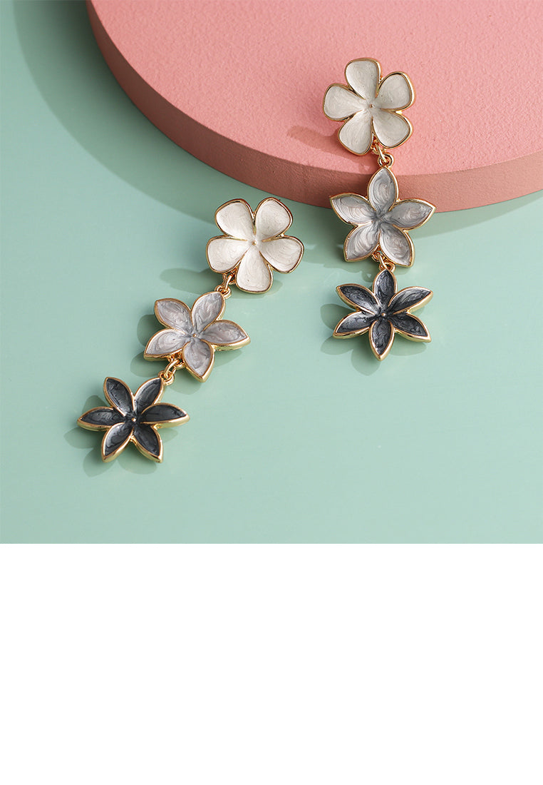 Fashion and Elegant Plated Gold Enamel Grey Flower Tassel Earrings