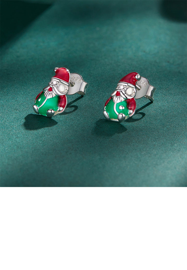 925 Sterling Silver Simple Cute Santa Claus Stud Earrings