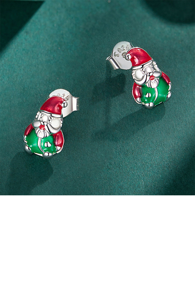 925 Sterling Silver Simple Cute Santa Claus Stud Earrings