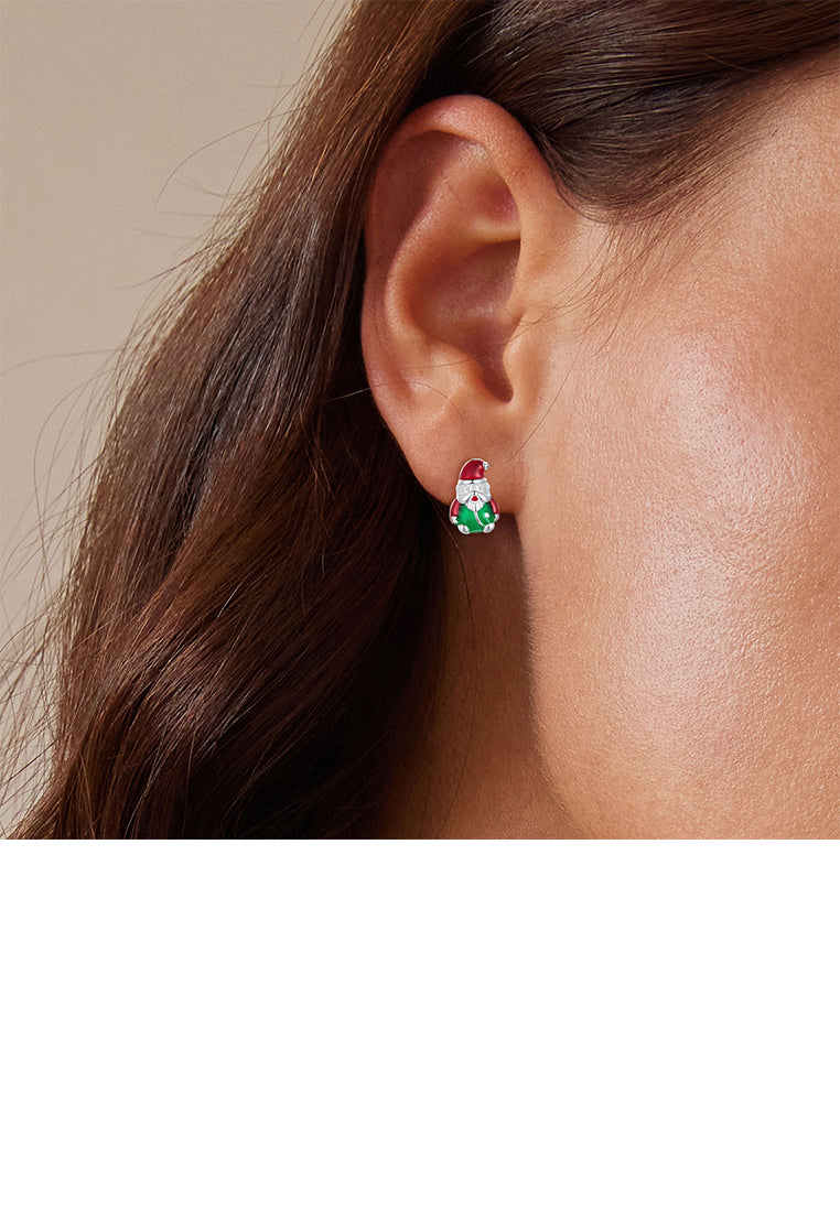 925 Sterling Silver Simple Cute Santa Claus Stud Earrings