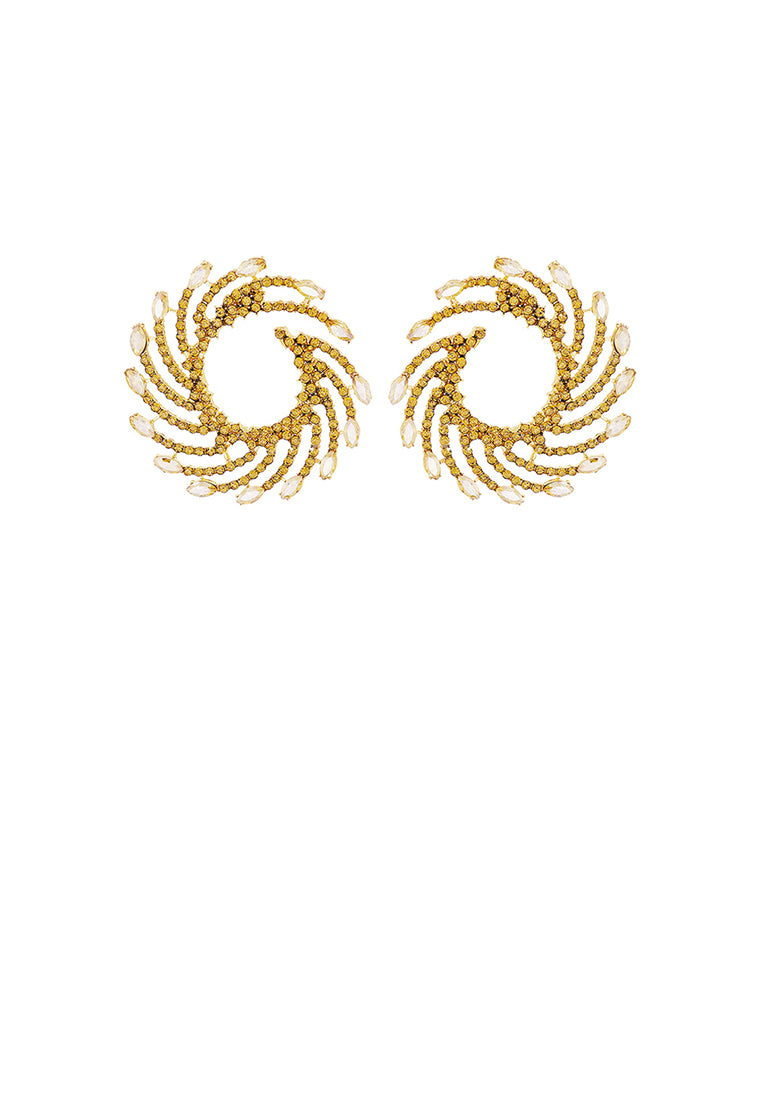 Fashion and Personalized Plated Gold Whirlwind Fireworks Stud Earrings with Yellow Cubic Zirconia - Luxurious Look
